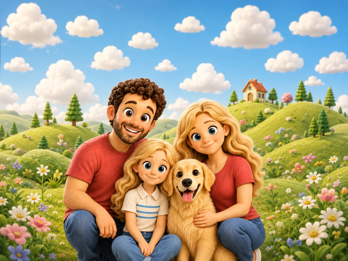 The family together outside their home