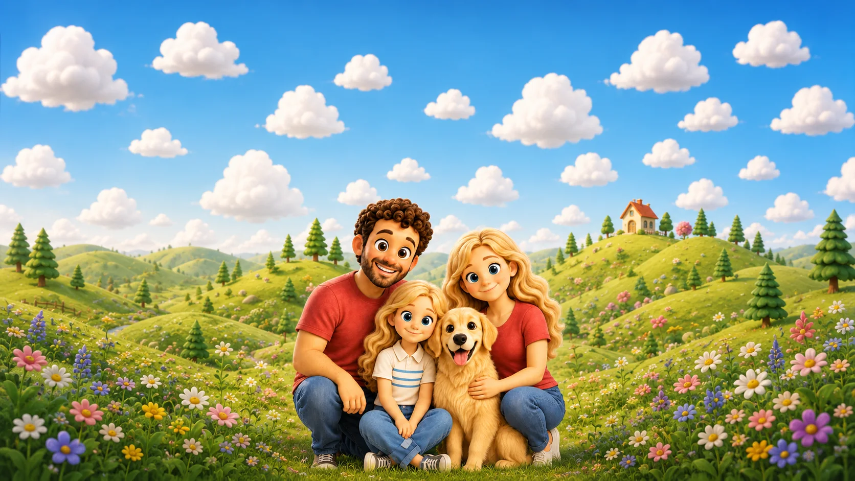 The family together outside their home